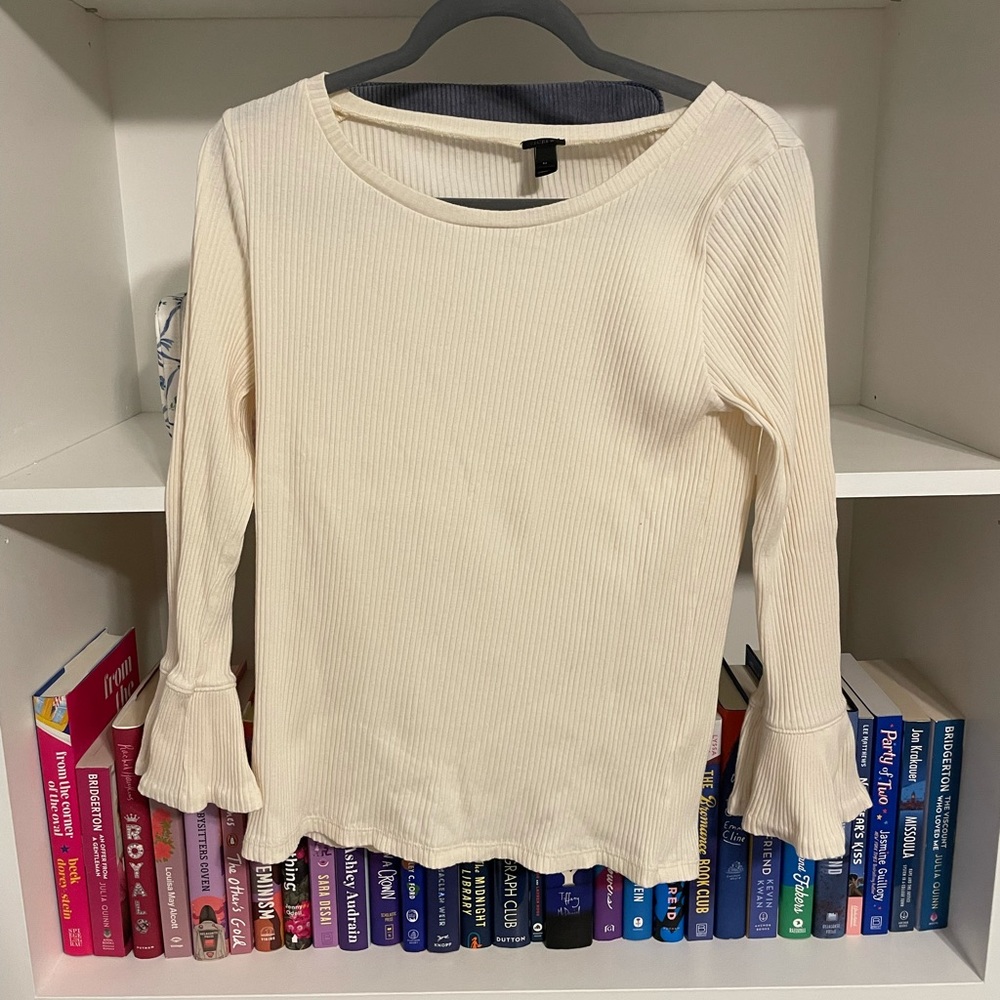 Cream J Crew fluted sleeve shirt